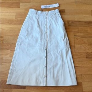 Real Leather White A-Line Skirt New